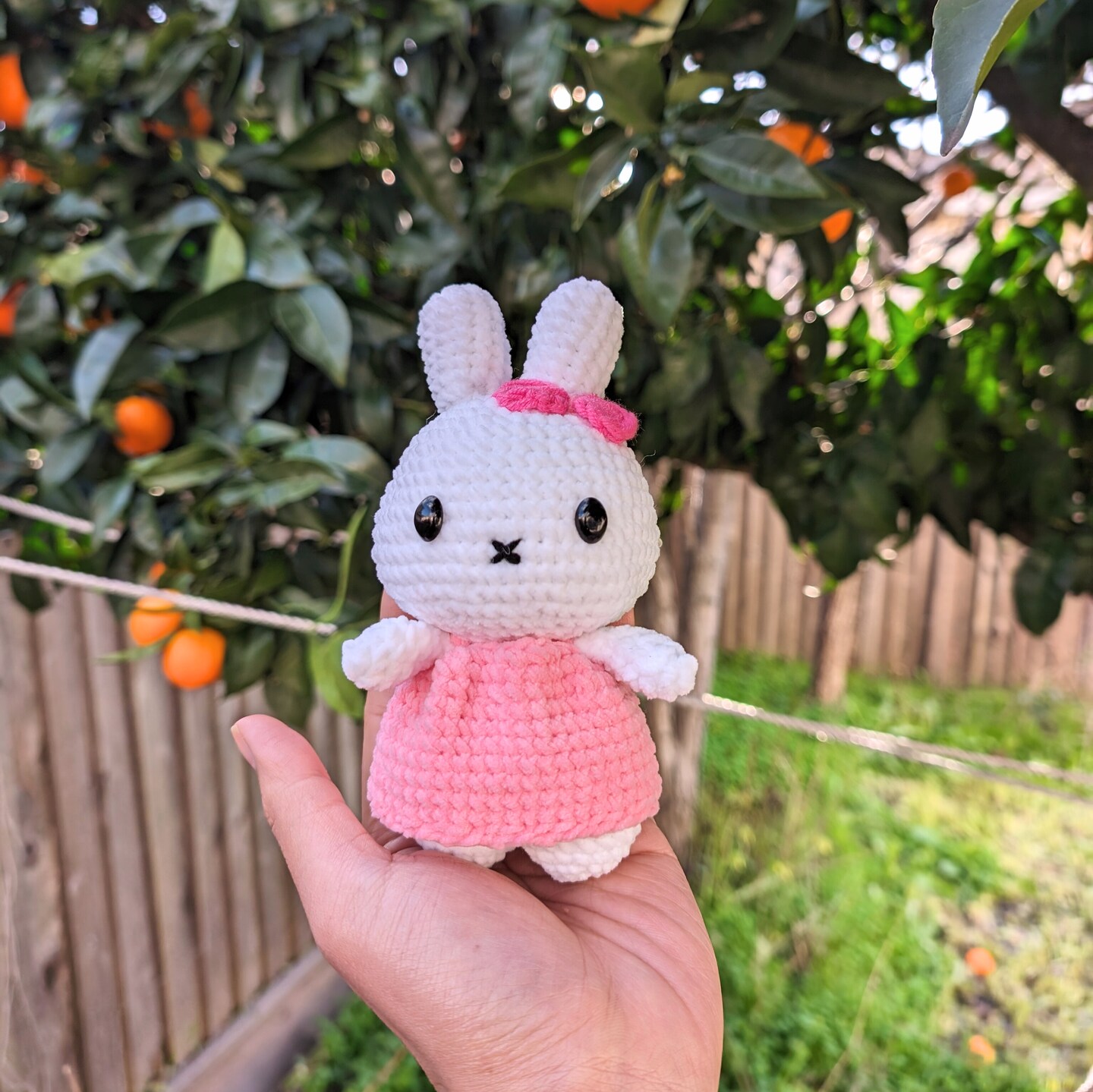 pretty bunny amigurumi in pink dress summer bunny  this baby bunny is wearing a pink dress and a sun hat. both  accessories are removable! this is probably one of my favorite designs, so  whimsical and summery ~