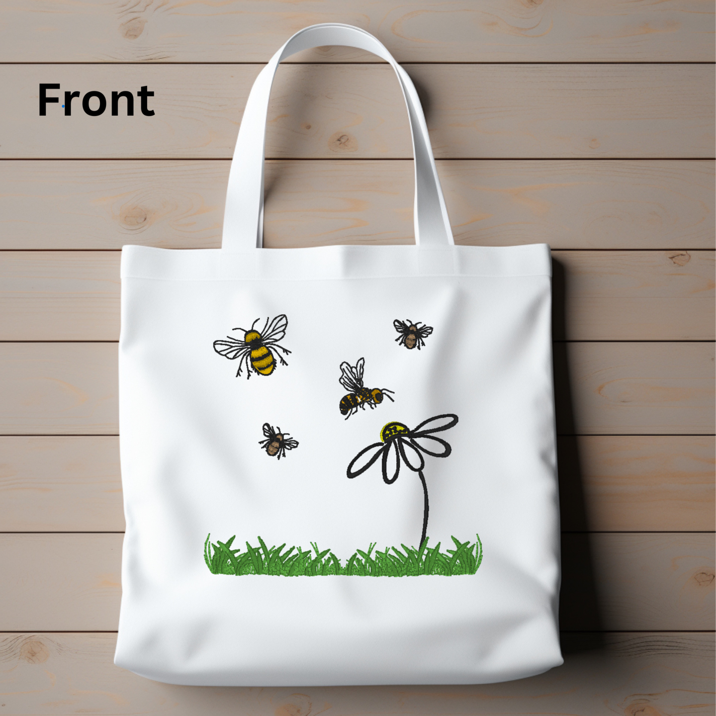 Personalized Embroidered Bee with Daisy Canvas Book Bag Reusable
