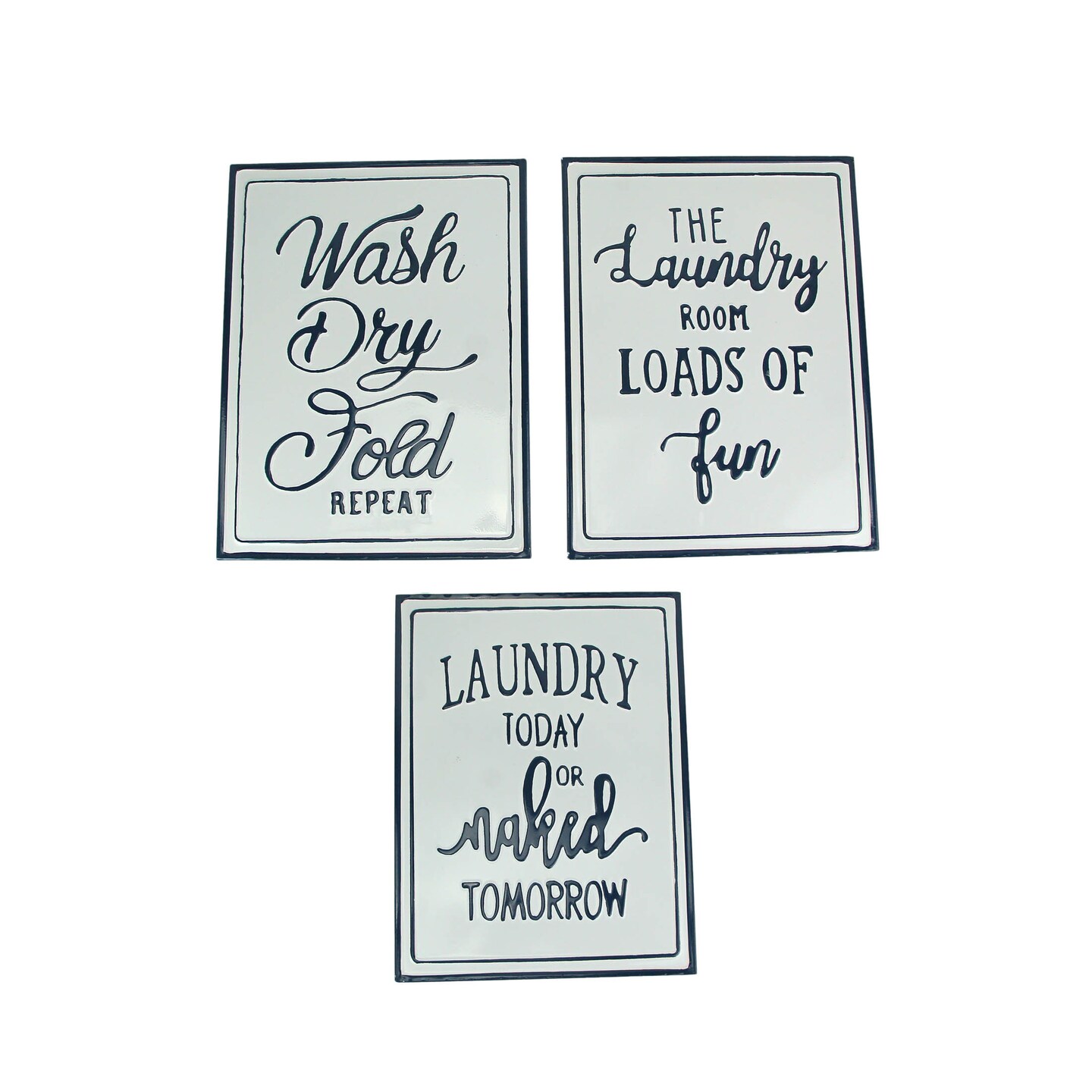 Set of 3 Metal Laundry Signs Decorative Wall Art Room Decor Home Accessories