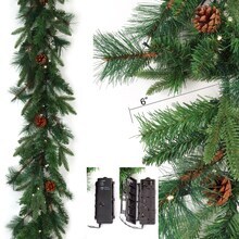 Artificial Pre-Lit Rosemary Garland with Brown Pine Cones | 9-Foot | Battery-Operated | Christmas Garland | Home &#x26; Office Decor, Floral Home by Artificial Flowers