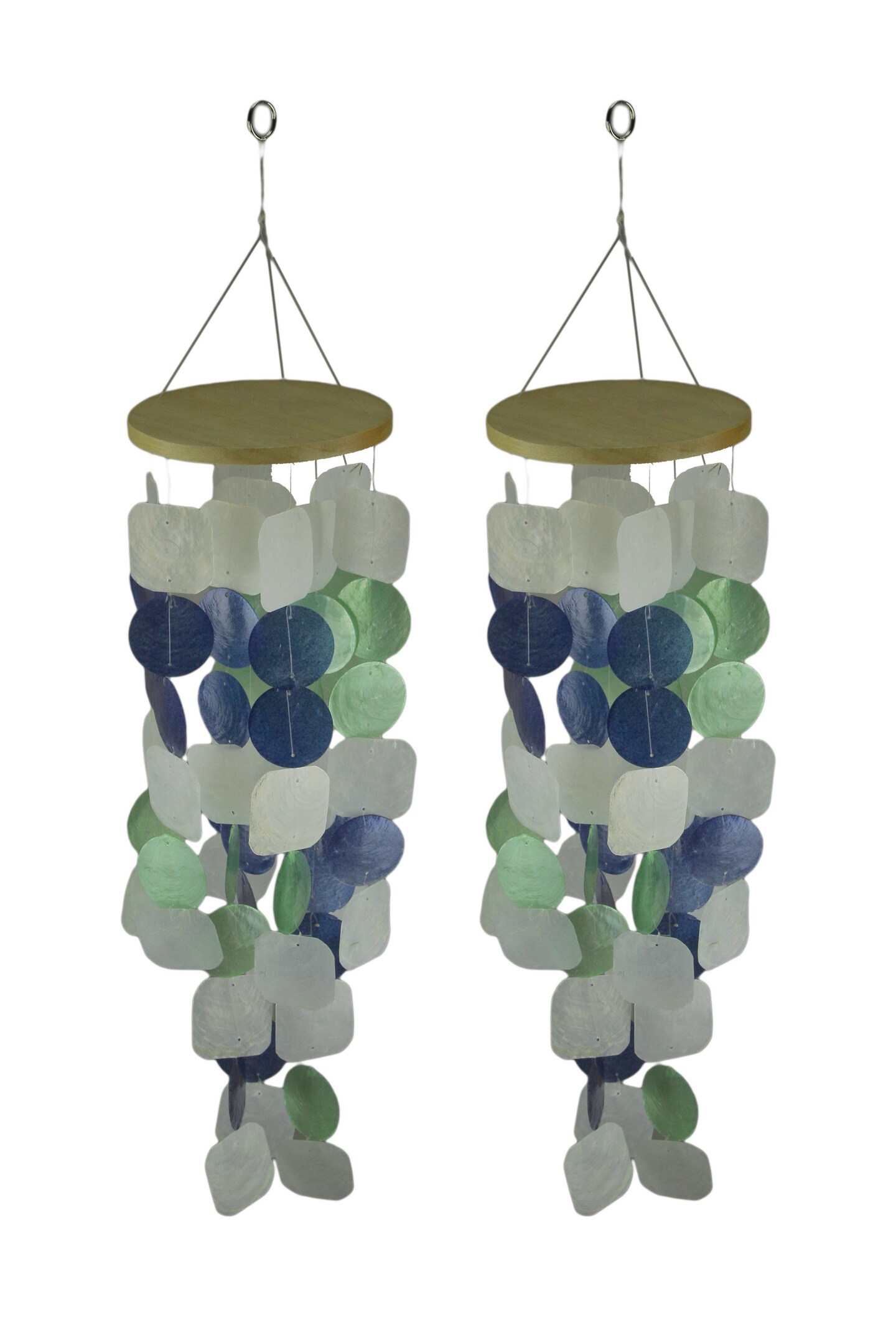 Blue Green and White Capiz Shell Wind Chime for Garden Patio Yard Set ...