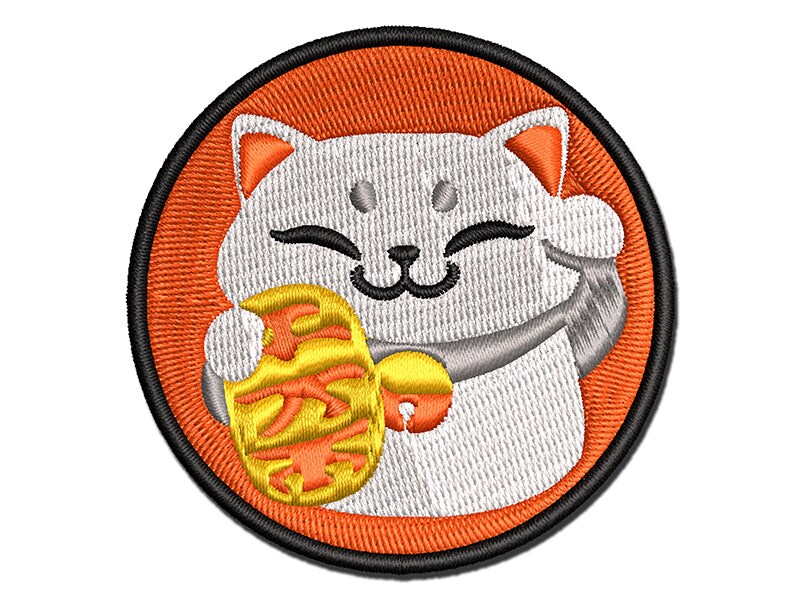 Maneki Neko Lucky Cat Multi-Color Embroidered Iron-On or Hook &#x26; Loop Patch Applique