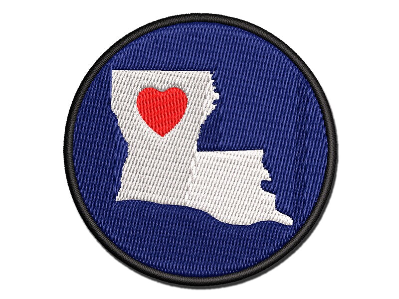 Louisiana State with Heart Multi-Color Embroidered Iron-On or Hook &#x26; Loop Patch Applique