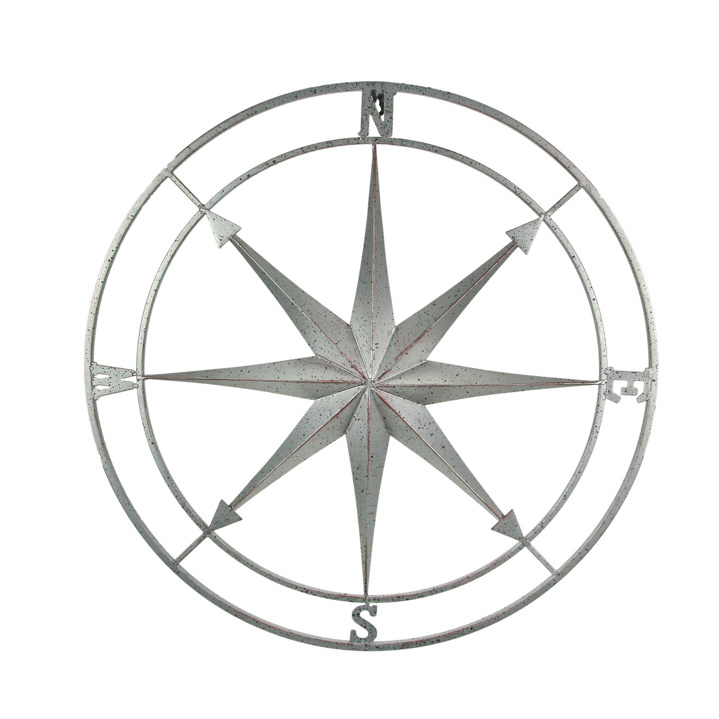 Weathered Silver Finish Metal Nautical Compass Rose Wall Decor Hanging Sculpture