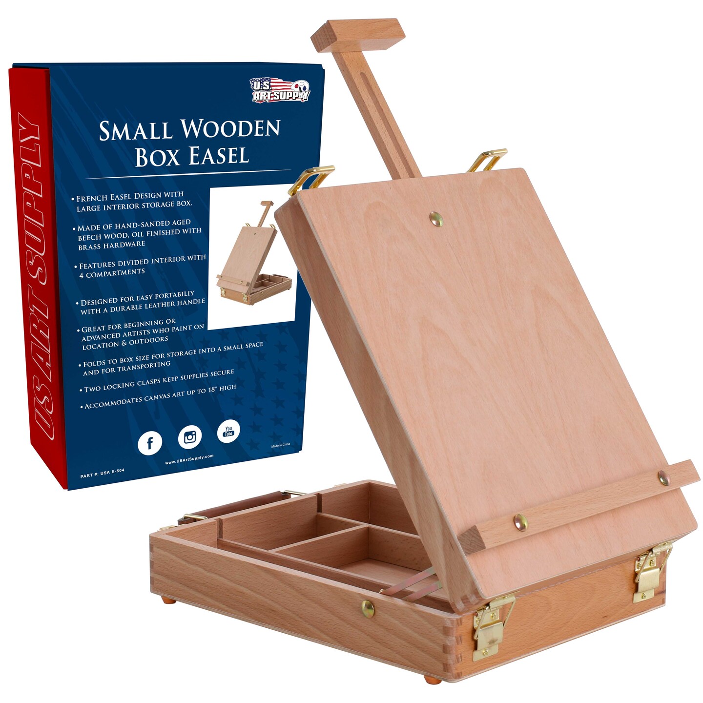 Newport Small Adjustable Wood Table Sketchbox Easel, Premium Beechwood