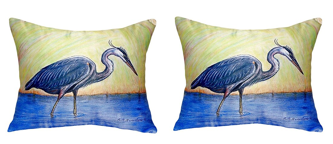 Pair of Betsy Drake Blue Heron No Cord Pillows 15 Inch X 22 Inch