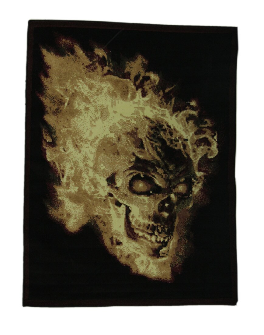 Black Flaming Evil Skull 5 X 7 inch Area Rug with Red Border