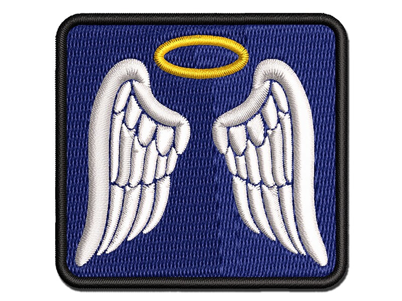 Angel Wings with Halo Multi-Color Embroidered Iron-On or Hook & Loop Patch Applique