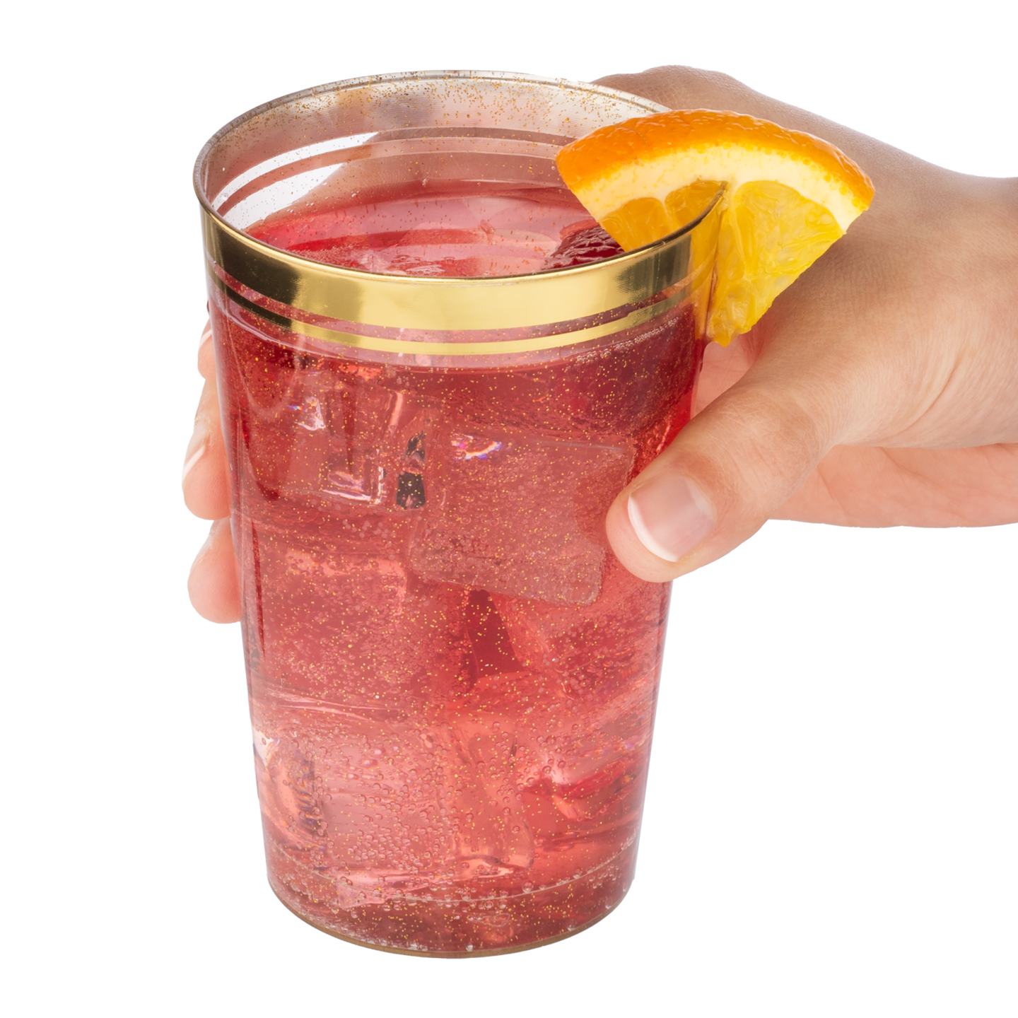 100ct. Cups Glitter-Gold Rim Plastic Disposable Glasses, Elegant Parties, Special Events, Weddings 12, 14, or 16 oz.