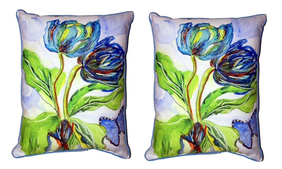 Pair of Betsy Drake Tulips & Morpho Butterfly Outdoor Pillows 20 Inch x