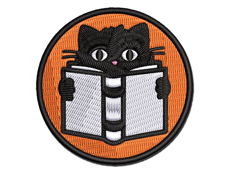 Cat Reading Book Multi-Color Embroidered Iron-On or Hook &#x26; Loop Patch Applique