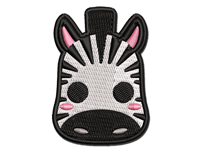 Charming Kawaii Chibi Zebra Face Blushing Cheeks Multi-Color Embroidered Iron-On or Hook &#x26; Loop Patch Applique