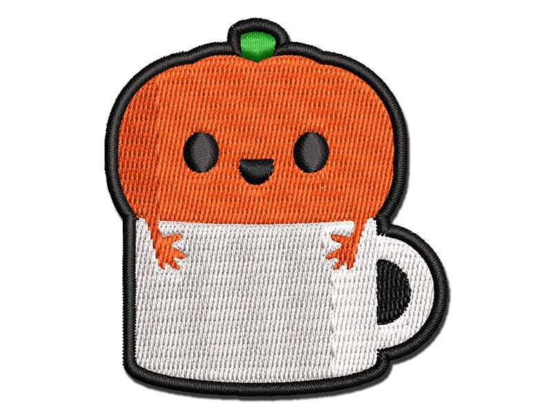 Cute Pumpkin Spice In Mug Coffee Multi-Color Embroidered Iron-On or Hook &#x26; Loop Patch Applique