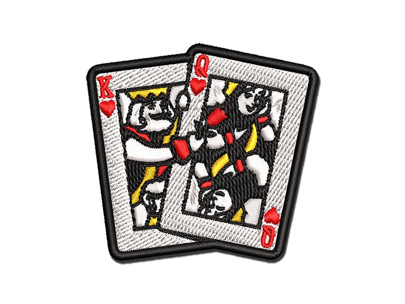 King and Queen of Hearts Playing Cards Multi-Color Embroidered Iron-On or Hook &#x26; Loop Patch Applique