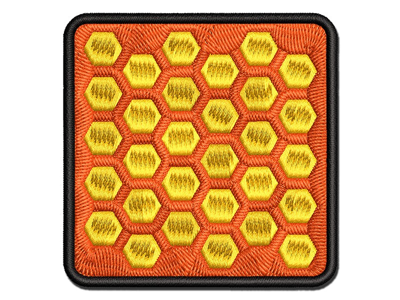 Honeycomb Bee Pattern Multi-Color Embroidered Iron-On or Hook &#x26; Loop Patch Applique