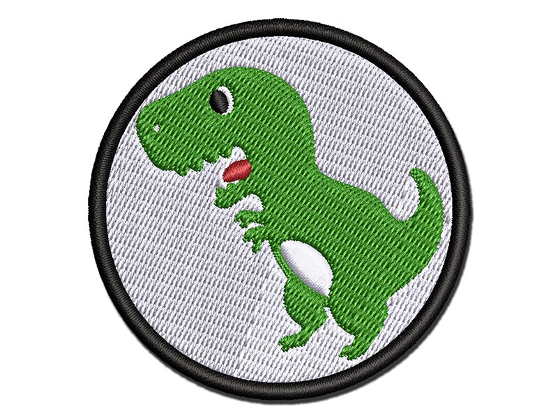 Cute Tyrannosaurus Rex Dinosaur Multi-Color Embroidered Iron-On or Hook &#x26; Loop Patch Applique