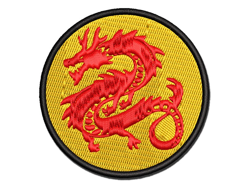 Asian Long Dragon Chinese Mythological Creature Multi-Color Embroidered Iron-On or Hook &#x26; Loop Patch Applique