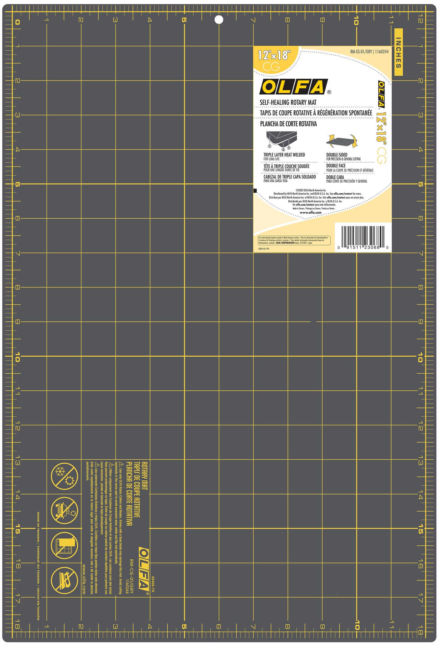OLFA Double-Sided Self-Healing Rotary Mat 12&#x22;X18&#x22;-Gray