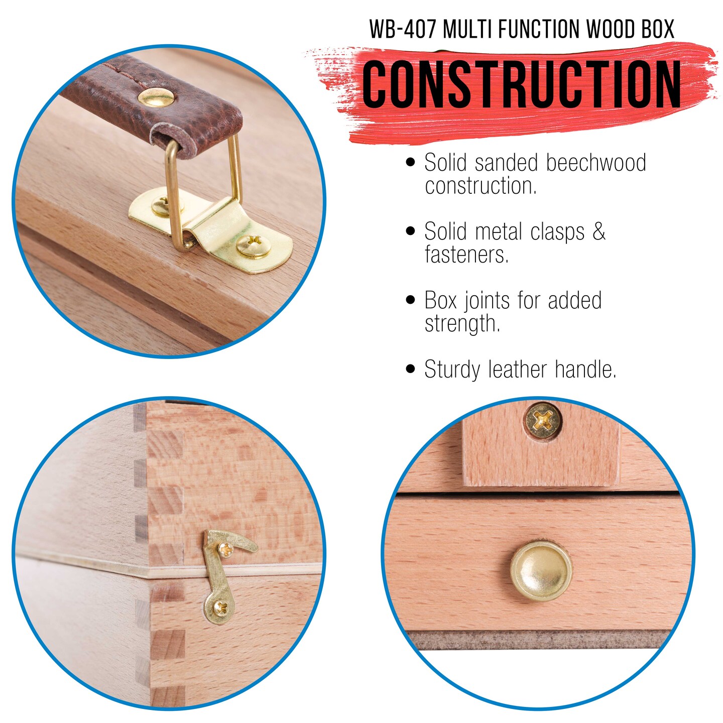 Large Multi-Function Wooden Artist Tool &#x26; Brush Storage Box