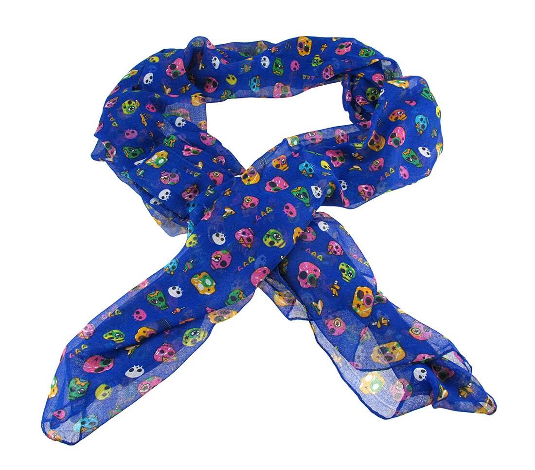 Lightweight Gauze Adorable Skulls and Hearts Fashion Scarf