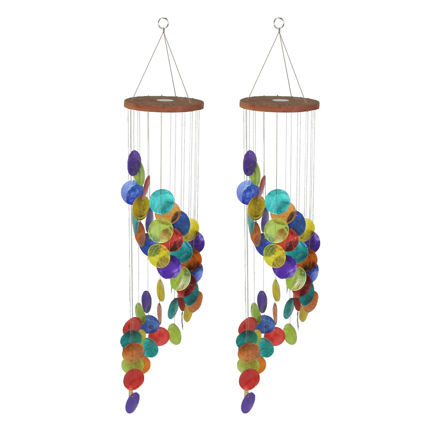 Set of 2 Dyed Capiz Shell 26 Inch Long Spiral Wind Chimes Rainbow Colors