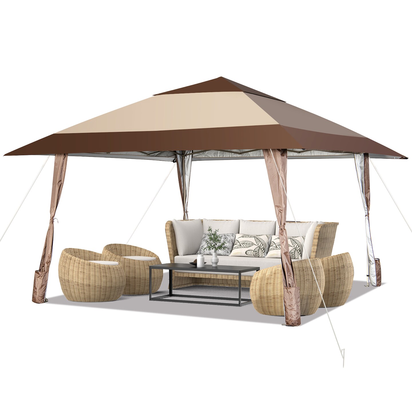 Costway 13&#x27;x13&#x27; Patio Pop-Up Gazebo Canopy Tent Portable Instant Sun Shelter Coffee