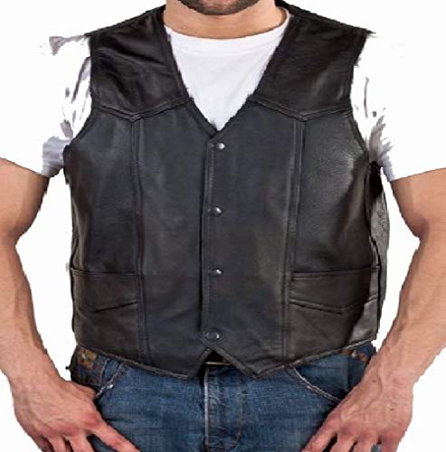 REED Men&#x27;s Soft Durable Leather Vest Black, 2 Inside Pockets - Imported