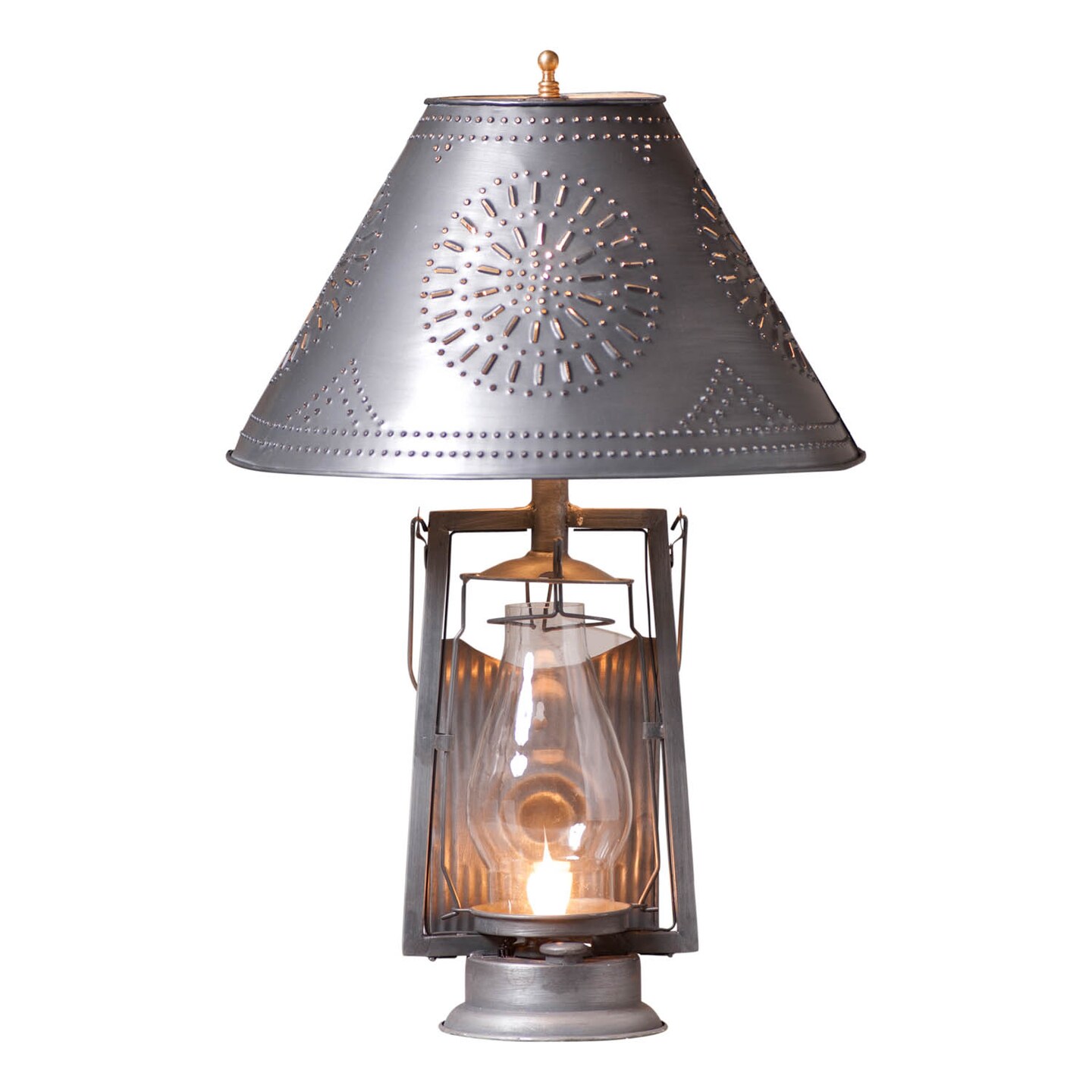 Irvin's Country Tinware Farmer's Lamp with Shade in Antique Tin