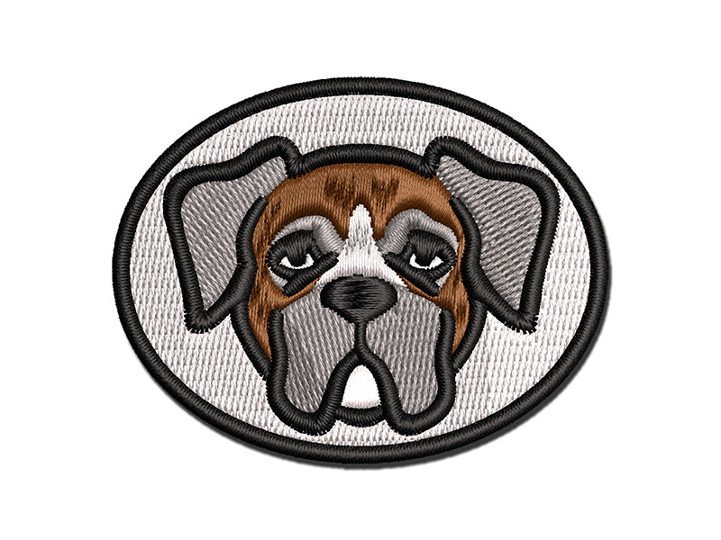 Boxer Dog Head Multi-Color Embroidered Iron-On or Hook &#x26; Loop Patch Applique