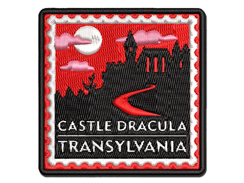 Castle Dracula Transylvania Destination Stamp Multi-Color Embroidered Iron-On or Hook &#x26; Loop Patch Applique
