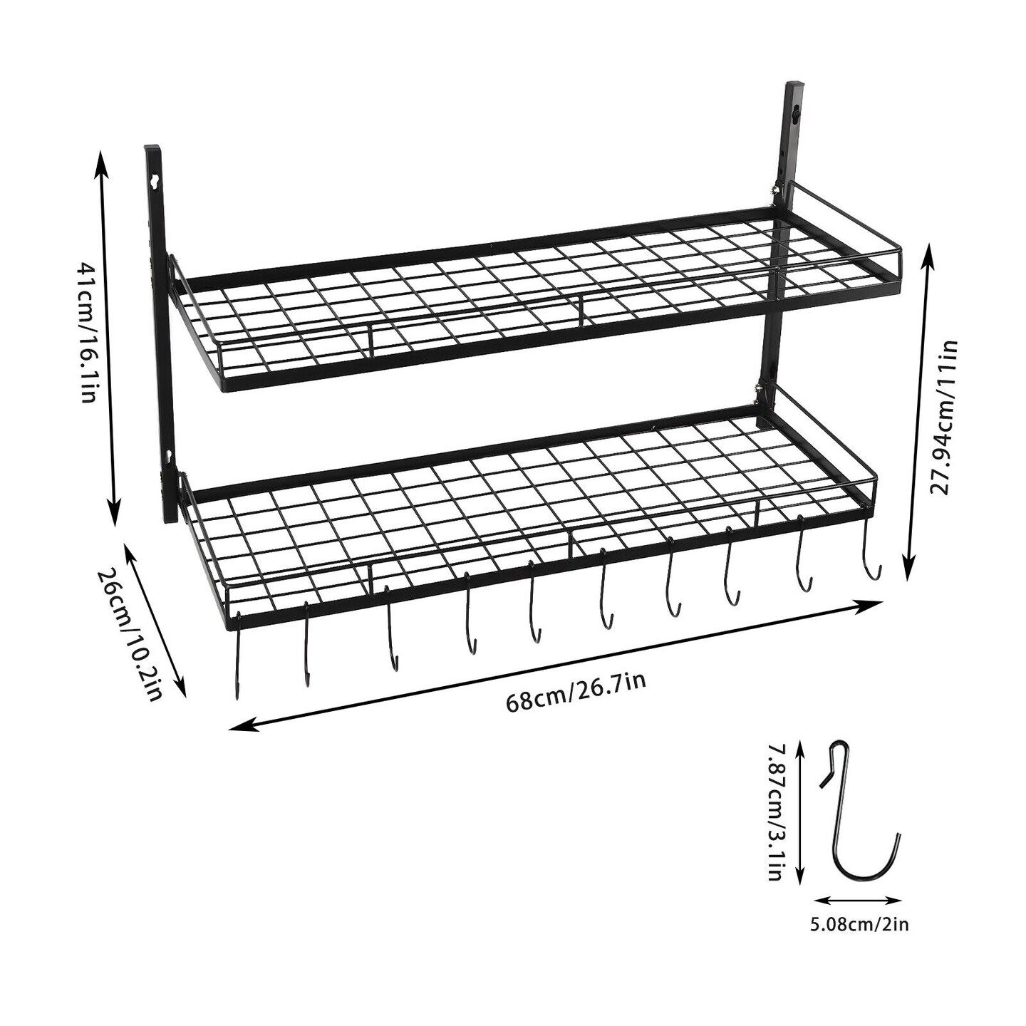 Kitcheniva Wall Mounted Kitchen Pot &#x26; Pan Holder Shelf