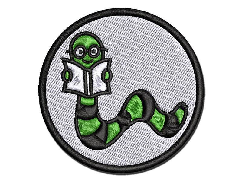Book Worm Reading Multi-Color Embroidered Iron-On or Hook &#x26; Loop Patch Applique
