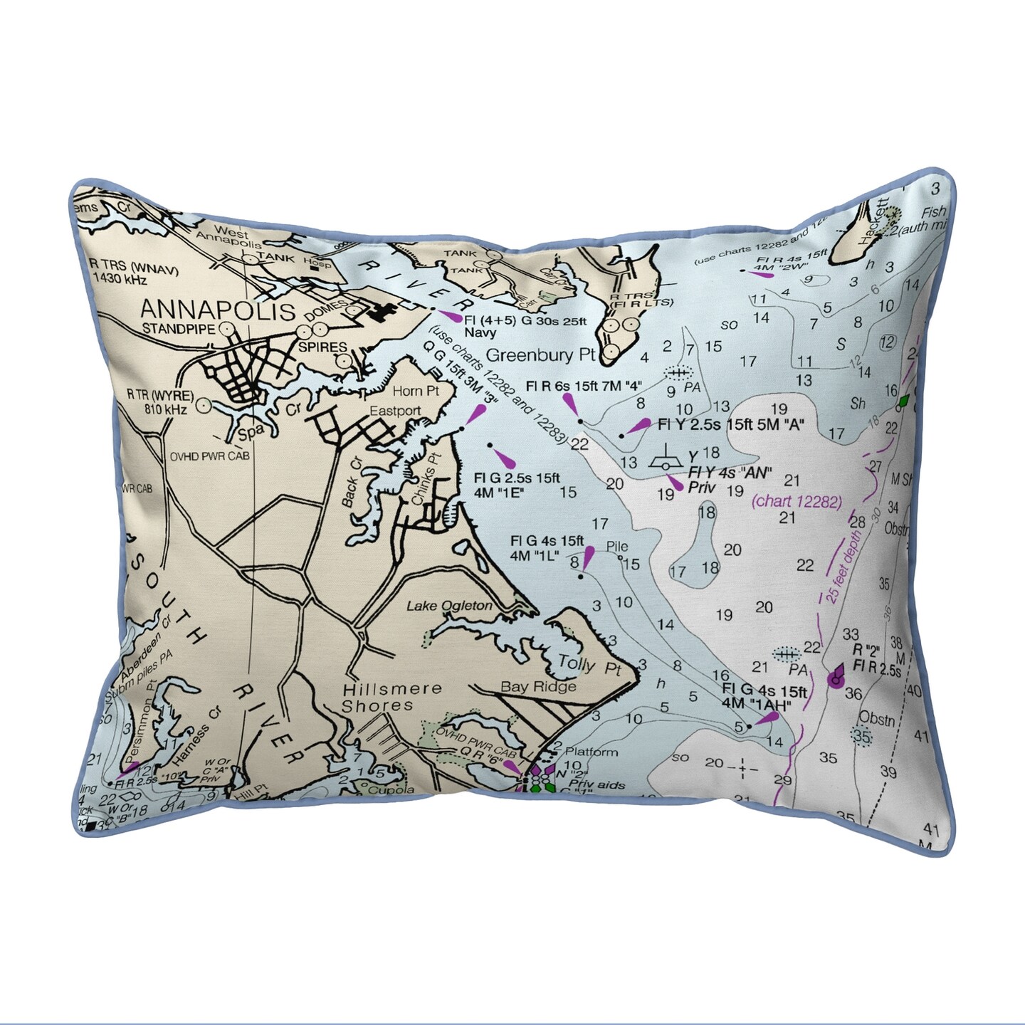 Annapolis, MD Nautical Map Pillow 20x24 &#x2013; Extra Large Zippered