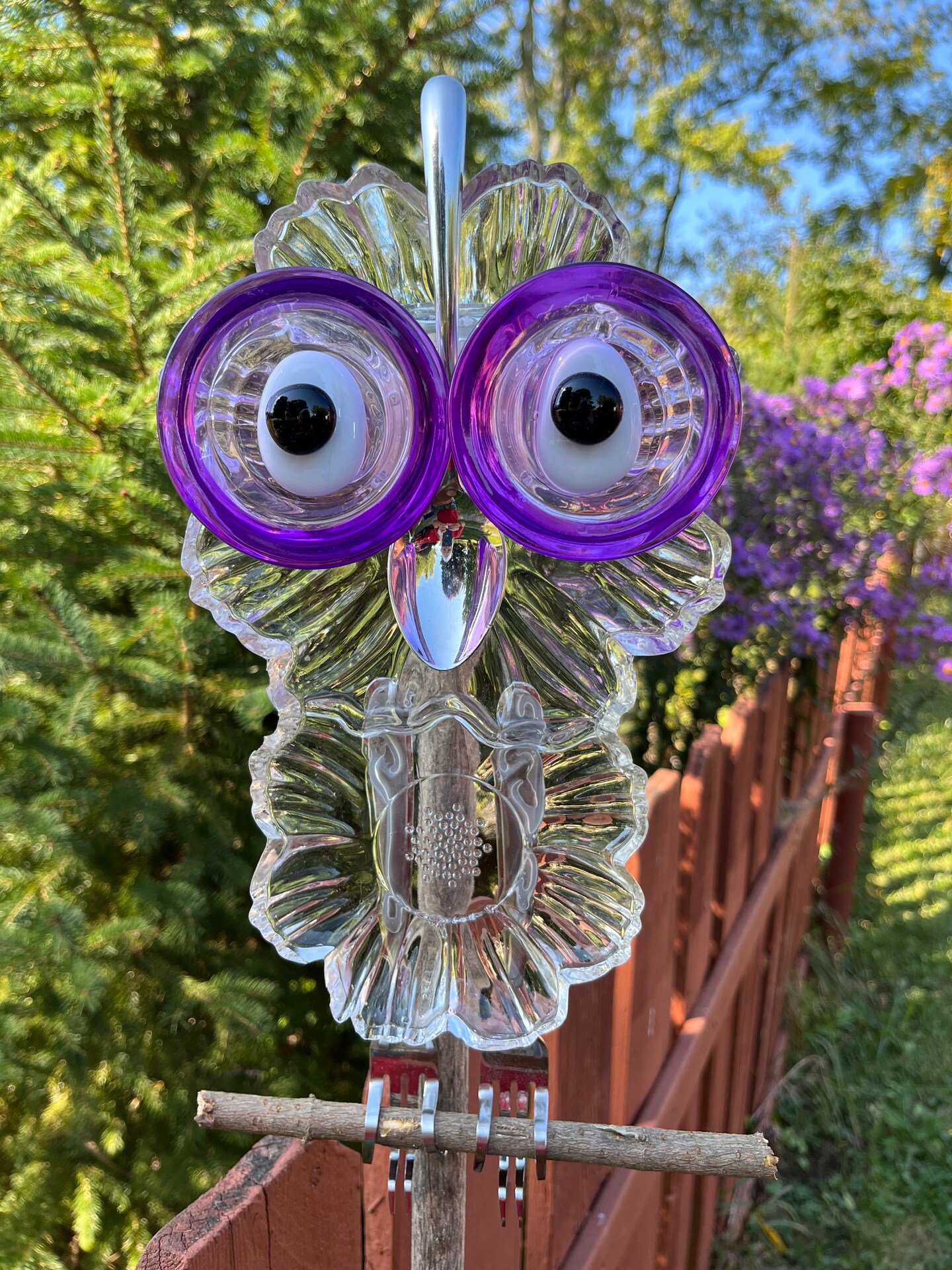 Garden art, owls, garden owls, repurposed glass, yard art | MakerPlace ...