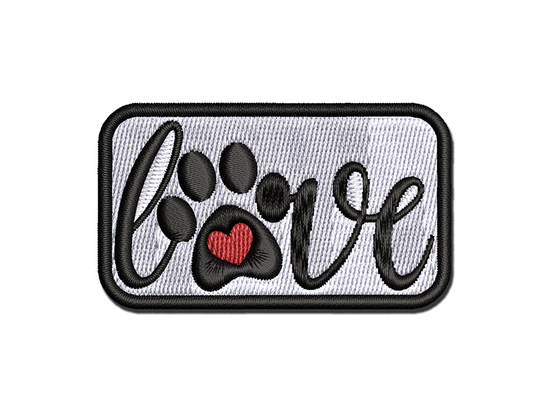 Love Script Paw Print with Heart Dog Cat Multi-Color Embroidered Iron-On or Hook &#x26; Loop Patch Applique