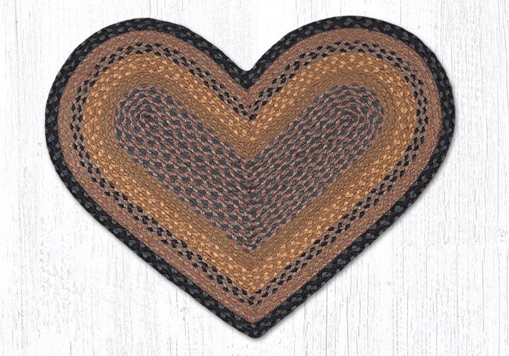 Earth Rugs C-99 Brown / Black / Charcoal Heart Braided Rug 20&#x22; x 30&#x22;
