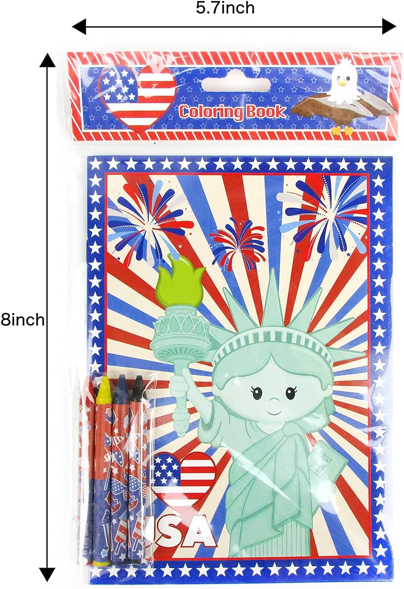 TINYMILLS Patriotic I Love USA Coloring Books Set with Crayons-Patriotic Party Favors with 12 Coloring Books and 48 Crayons,