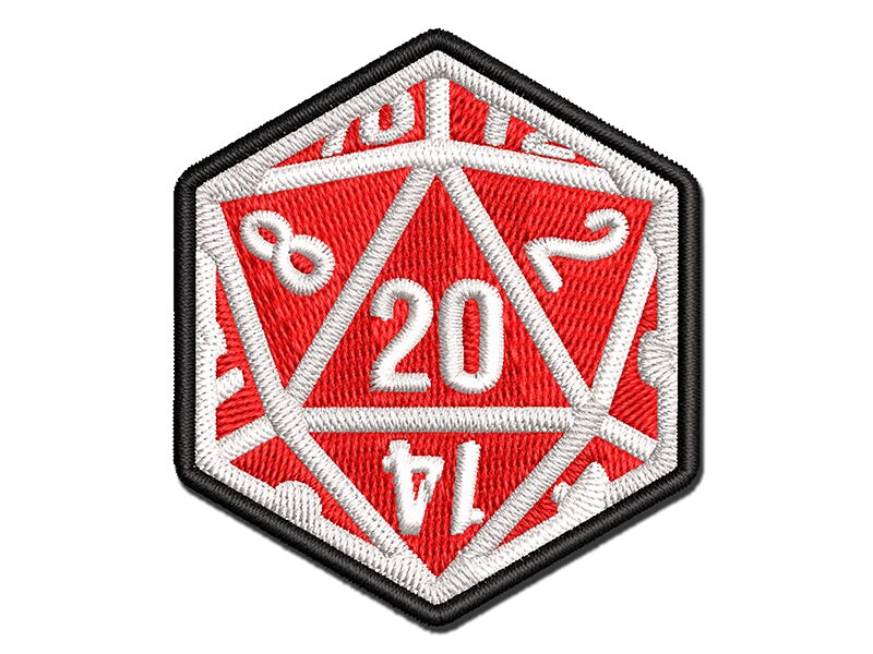 Critical Hit - D20 20 Sided Gaming Gamer Dice Role Multi-Color Embroidered Iron-On or Hook &#x26; Loop Patch Applique