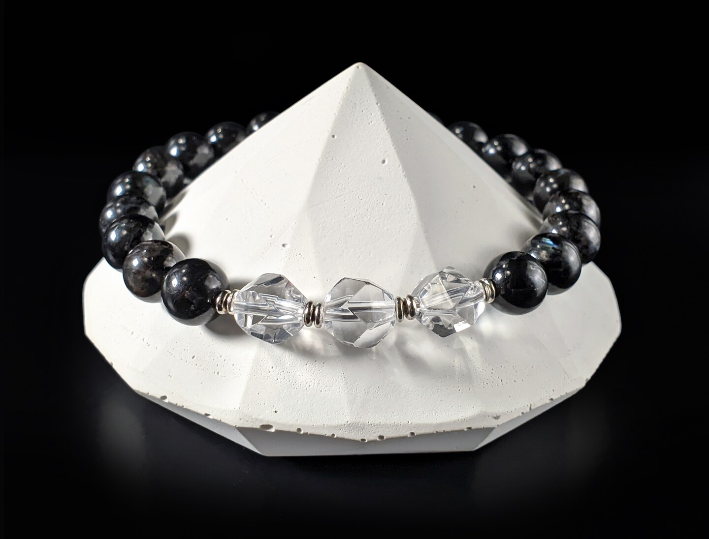 Arfvedsonite and AAAAA Clear Quartz Crystal Bracelet - Hypoallergenic, High Quality Gemstones (8mm) product 2