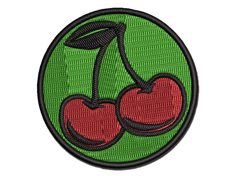 Couple of Shiny Cherry Fruits Cherries Multi-Color Embroidered Iron-On or Hook &#x26; Loop Patch Applique