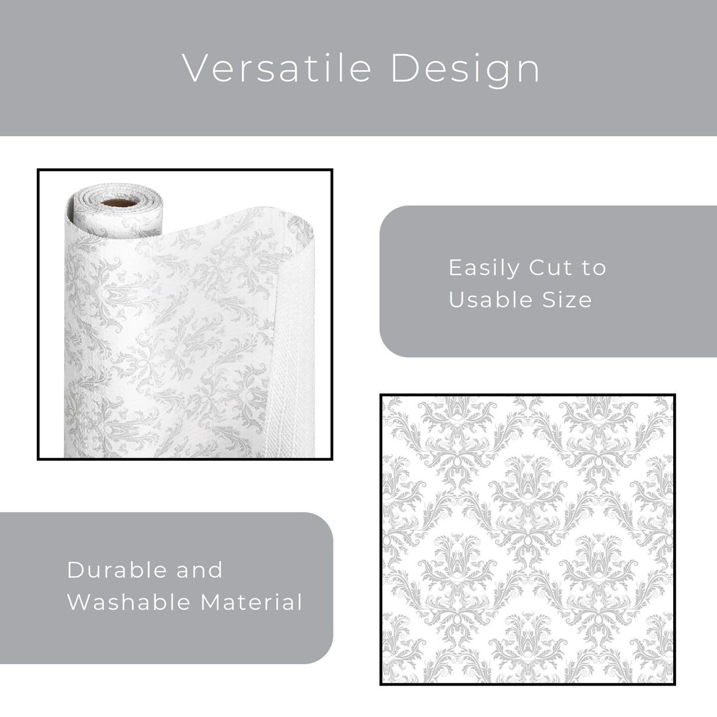 Smart Design Bonded Grip Shelf Liner - 12 inch x 60 feet Total (Set of 6 Rolls) - Fleur Gris