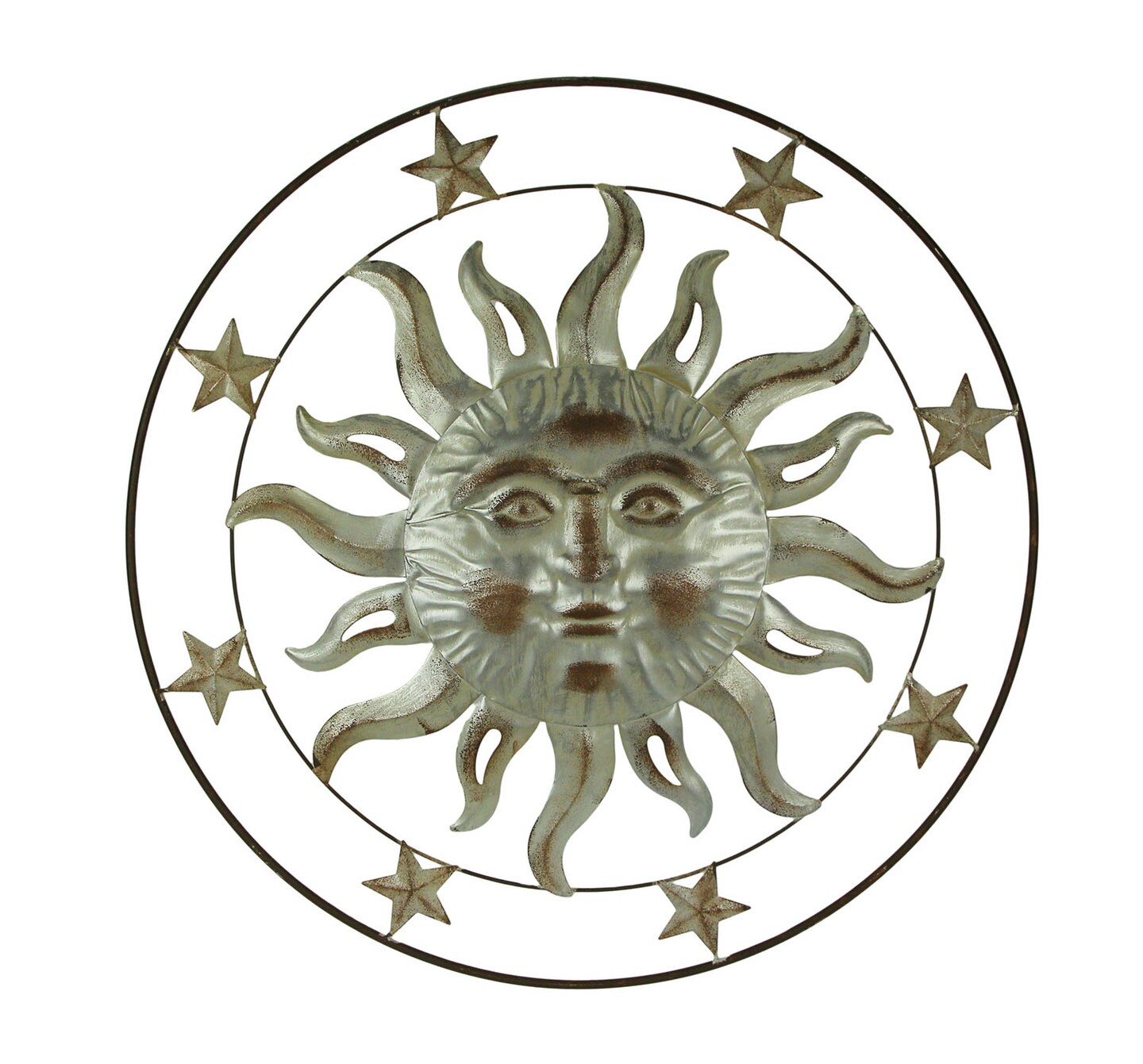 32 Inch Metal Art Sun Stars Indoor Outdoor Wall Hanging Rustic Celestial Decor