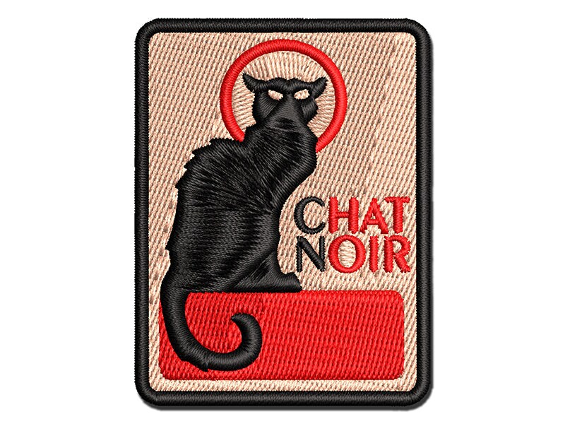 Chat Noir Black Cat Art Poster Multi-Color Embroidered Iron-On or Hook &#x26; Loop Patch Applique