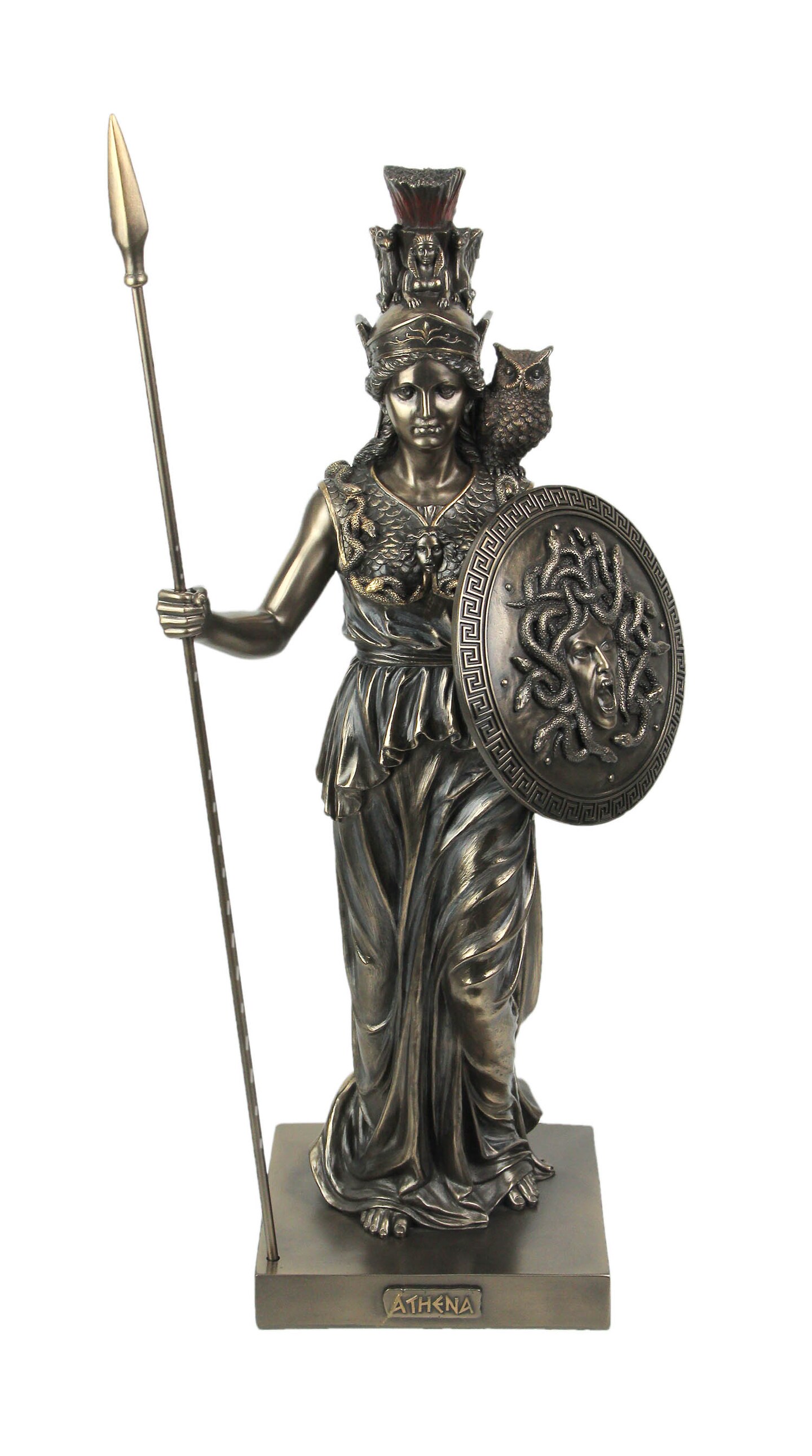 Metallic Bronze Finish Greek Goddess Athena of Inspiration Tabletop Statue
