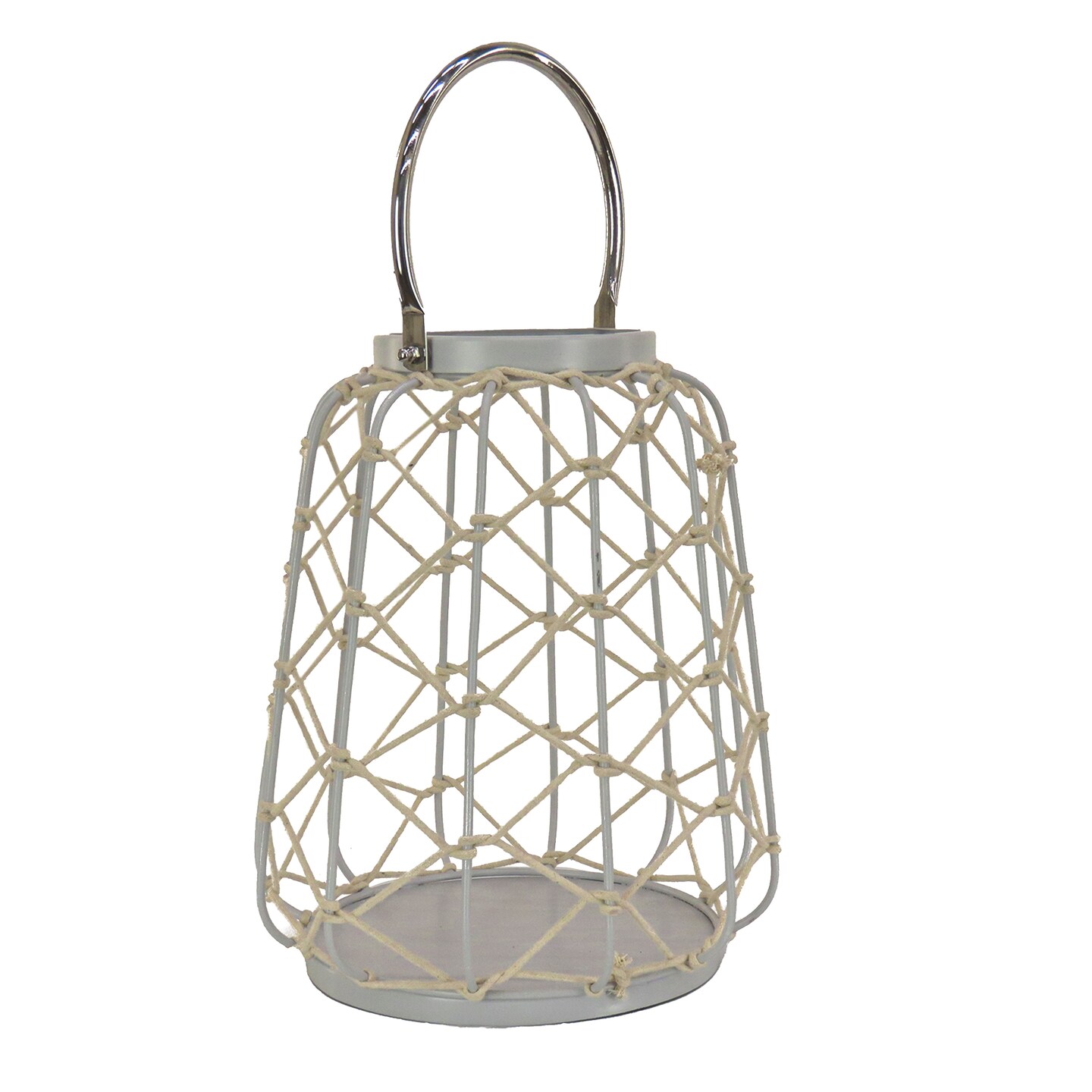 12&#x22; Candle Lantern with Rope Weave, Glacier Gray