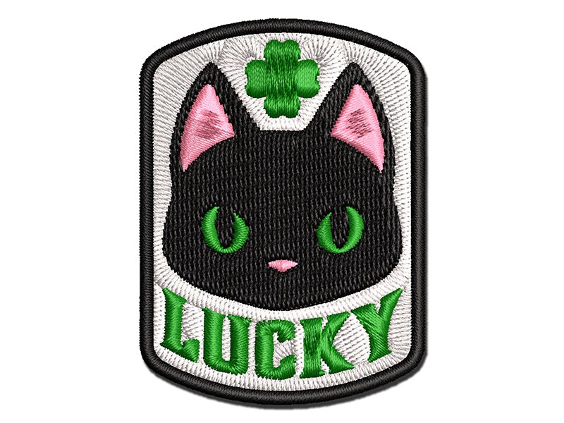 Lucky Black Cat with Clover Multi-Color Embroidered Iron-On or