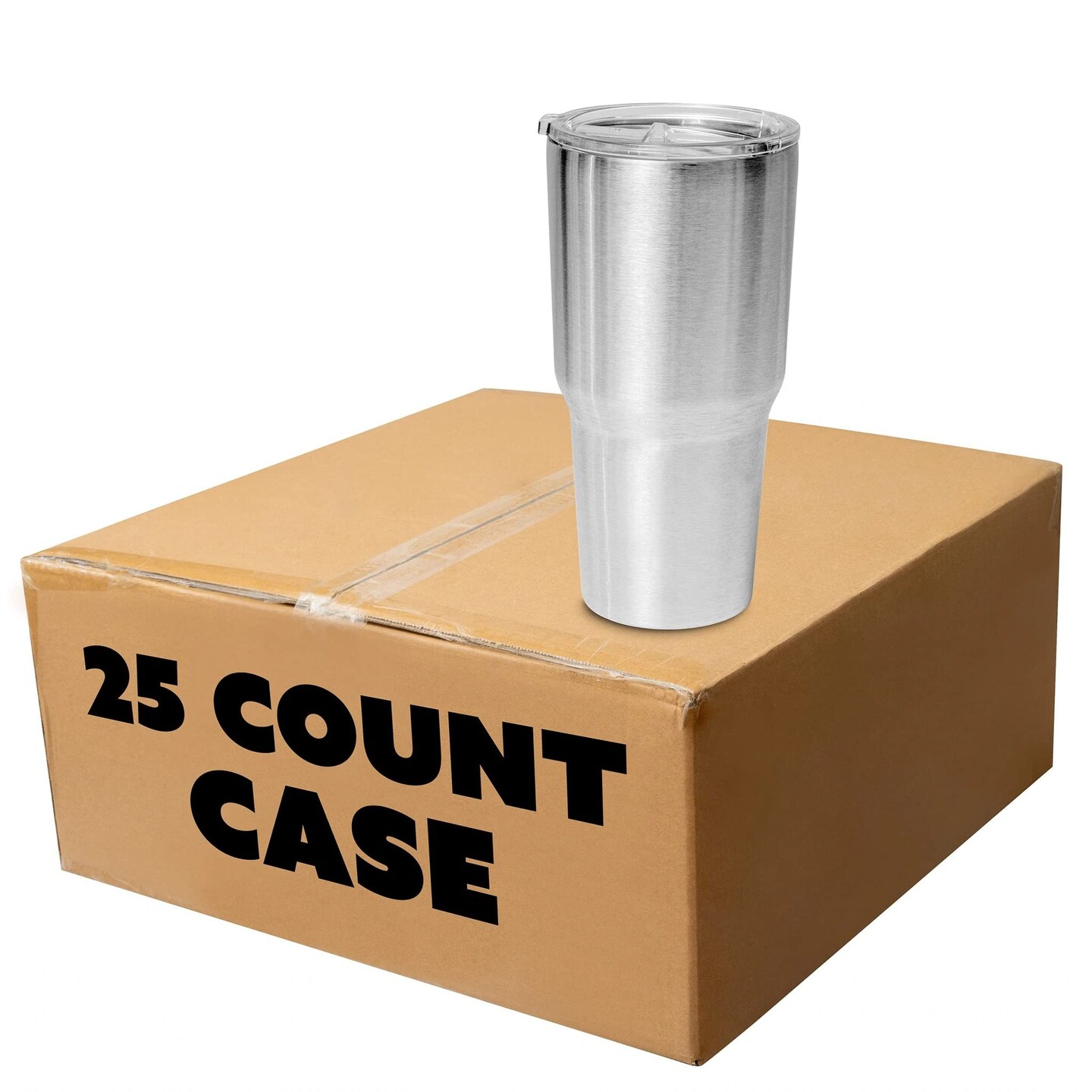 Makerflo 30 oz Stainless Steel Silver Destash Tumbler Pack of 25 with Lid & Straw | Craft-Ready for DIY Gifts & Personalization (Epoxy, UV DTF, Vinyl, and Laser Engraving) - Not for Sublimation