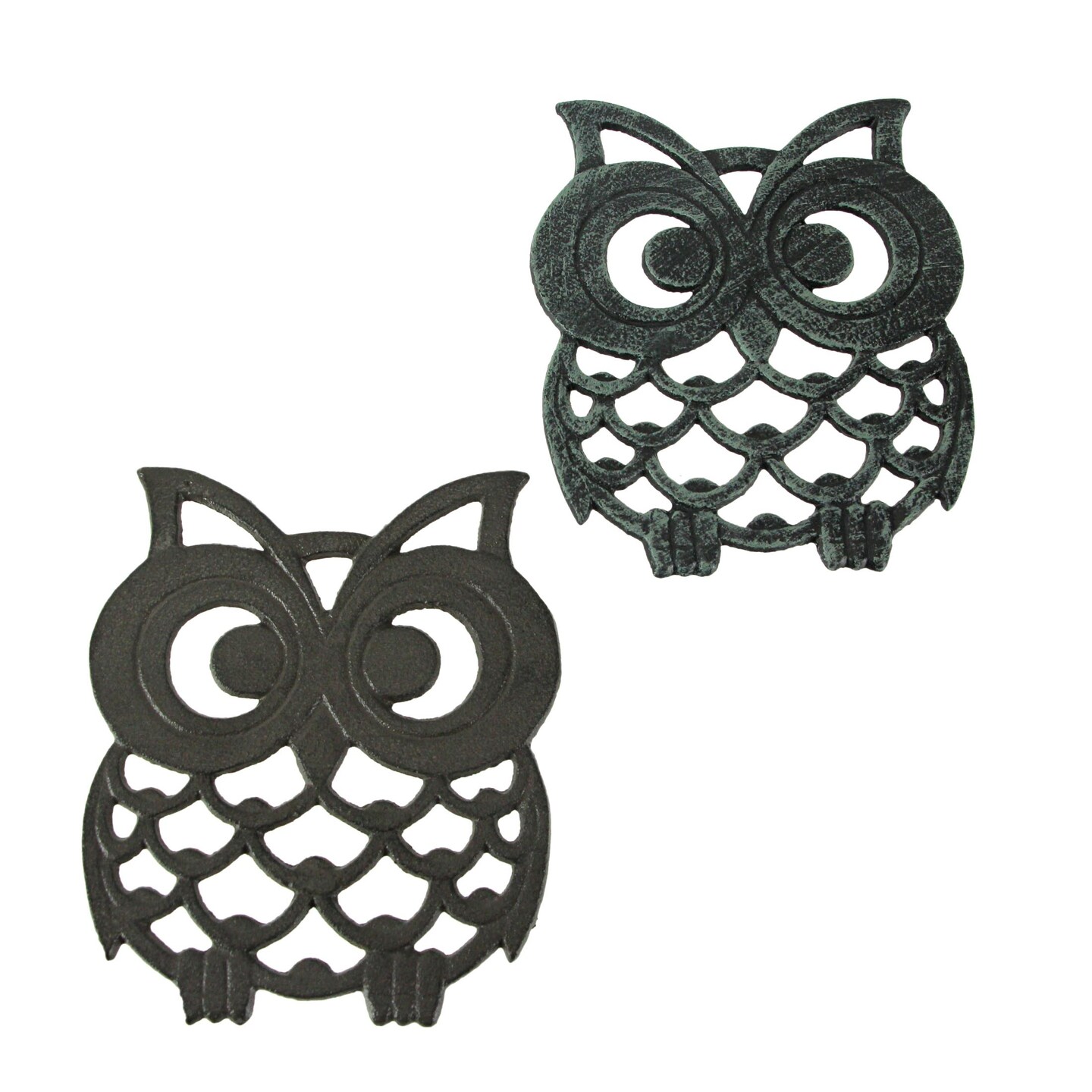 Set of 2 Cast Iron Owl Trivet Brown &#x26; Verdigris Home Decor Kitchen Accessories