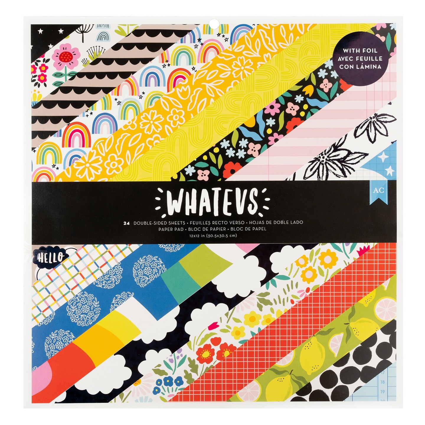 American Crafts Double-Sided Paper Pad 12&#x22;X12&#x22; 24/Pkg-Black Foil, Whatevs