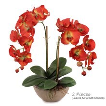 Set of 2: Lifelike Orange Phalaenopsis Orchid Stems - 33.5-Inch Realistic Silk Flowers for Arrangements, Parties, Home &#x26; Office Decor
